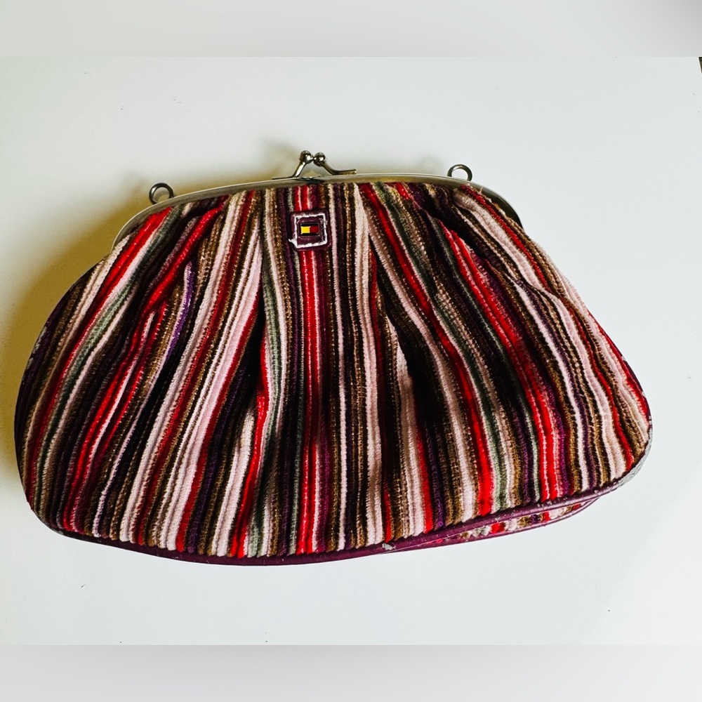 Tommy Hilfiger Clutch or Satchel Striped Kiss Lock Purse or Clutch Vintage